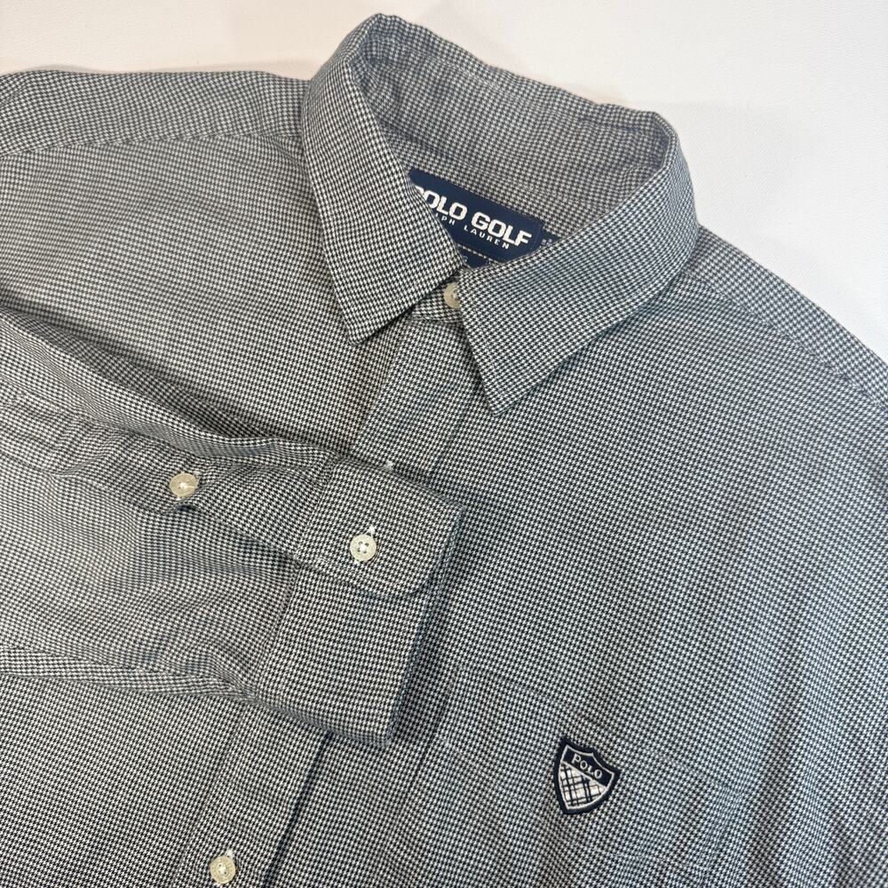 Polo Golf Ralph Lauren Shirt Mens L Houndstooth 100% Cotton Long Sleeve Crest